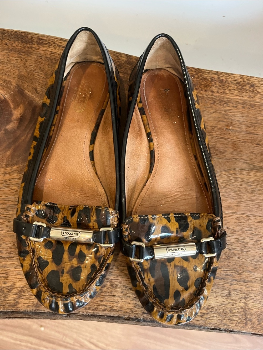 COACH Leopard Patent Driving Loafers in Brown and Black